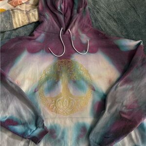 Hanes Multicolor Tie-Dye Hoodie with Gold Tree Design